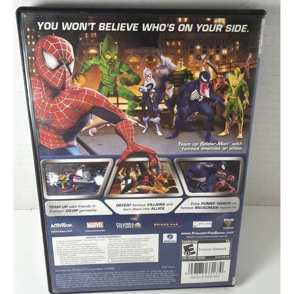 Spider-Man: Friend or Foe (PC, 2007) TESTED Complete In Box W/ Manual CIB - Picture 2 of 6